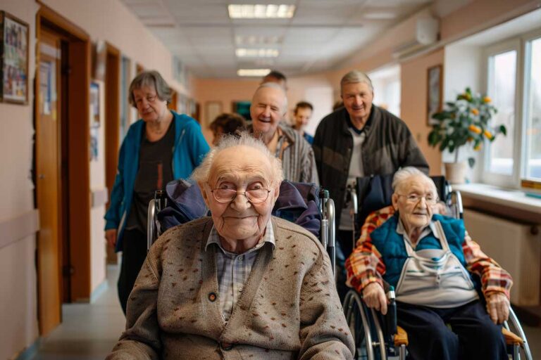 Older couple sits together in a bright assisted living apartment while reviewing a daily care schedule.